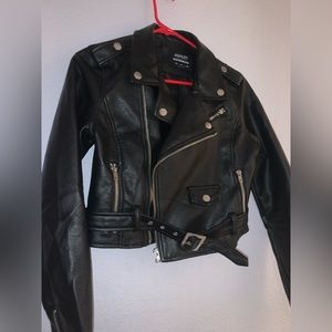 Small Black Moto Faux Leather Leather Biker Jacket